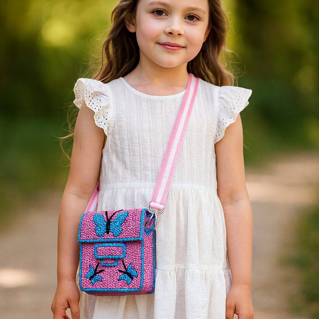 Детская сумка из шнура на канве
