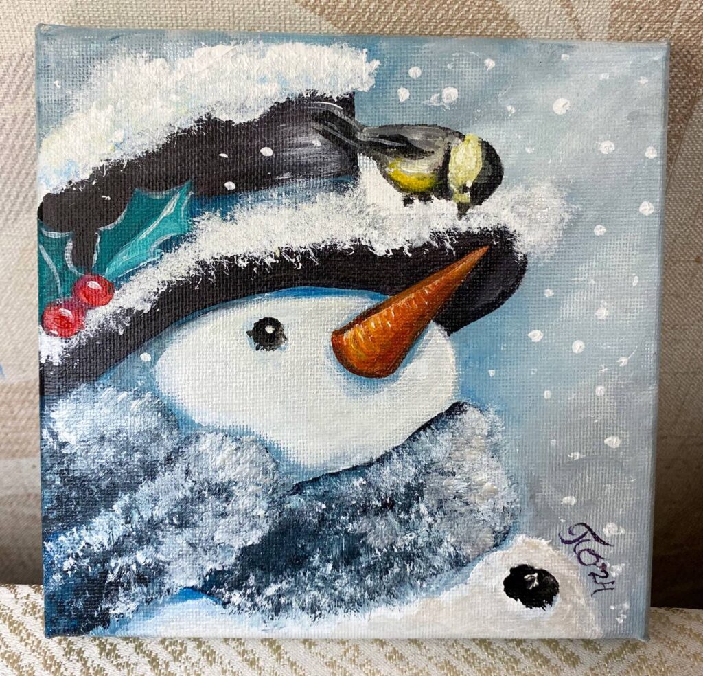 Картина «Снеговик и синичка»