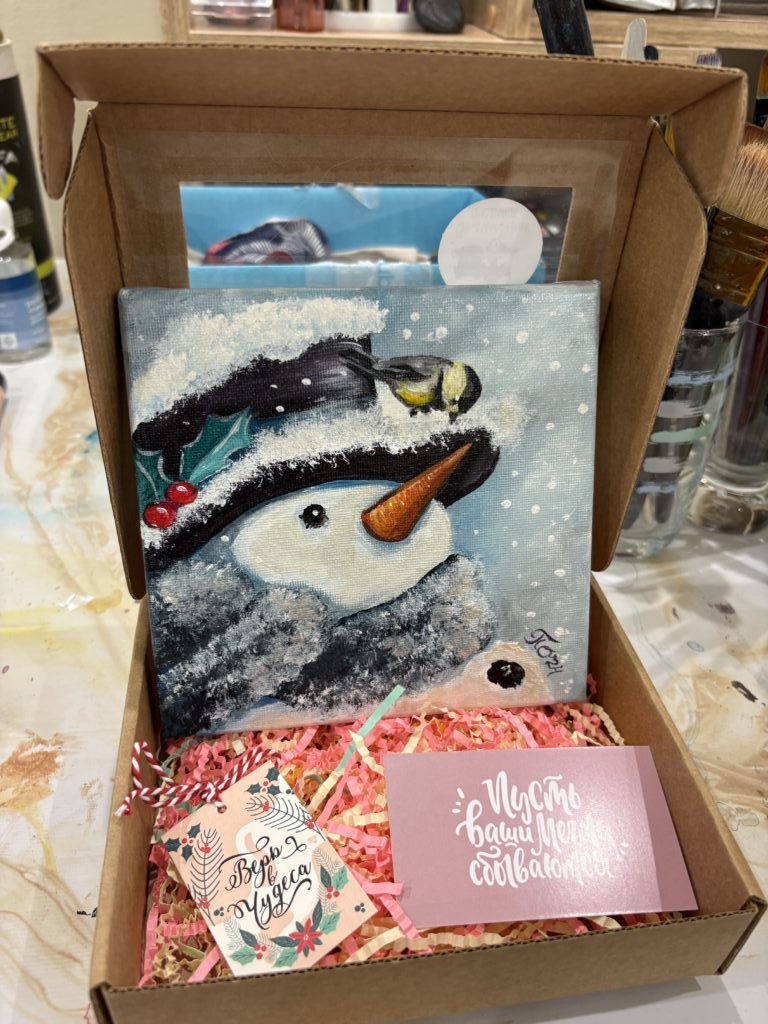 Картина «Снеговик и синичка»