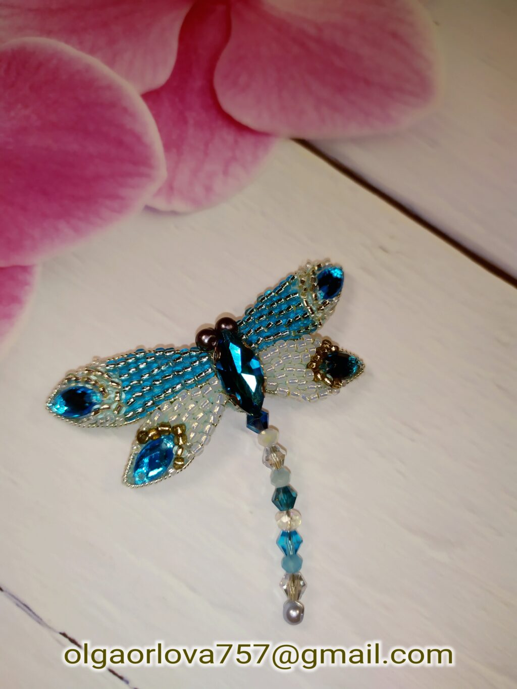 Брошь стрекоза голубая