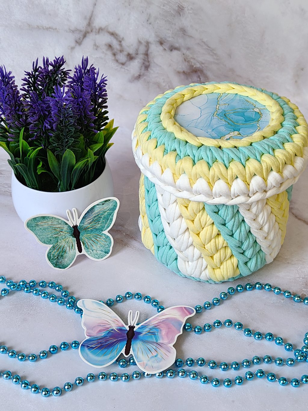 Шкатулка из трикотажной пряжи «Аквамарин»