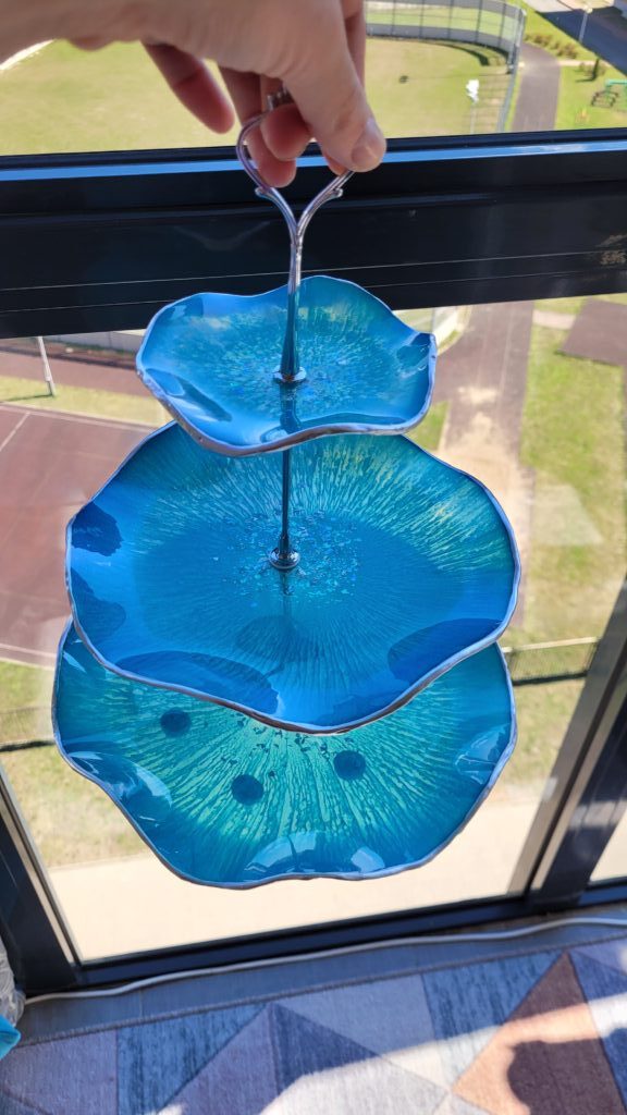 Конфетница трехярусная Бирюзовая из смолы