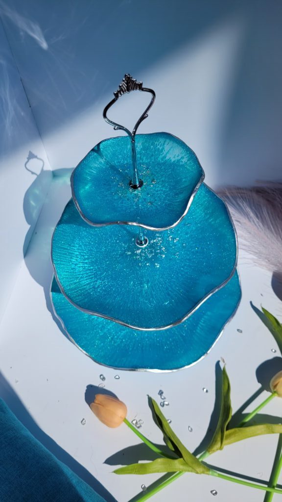 Конфетница трехярусная Бирюзовая из смолы