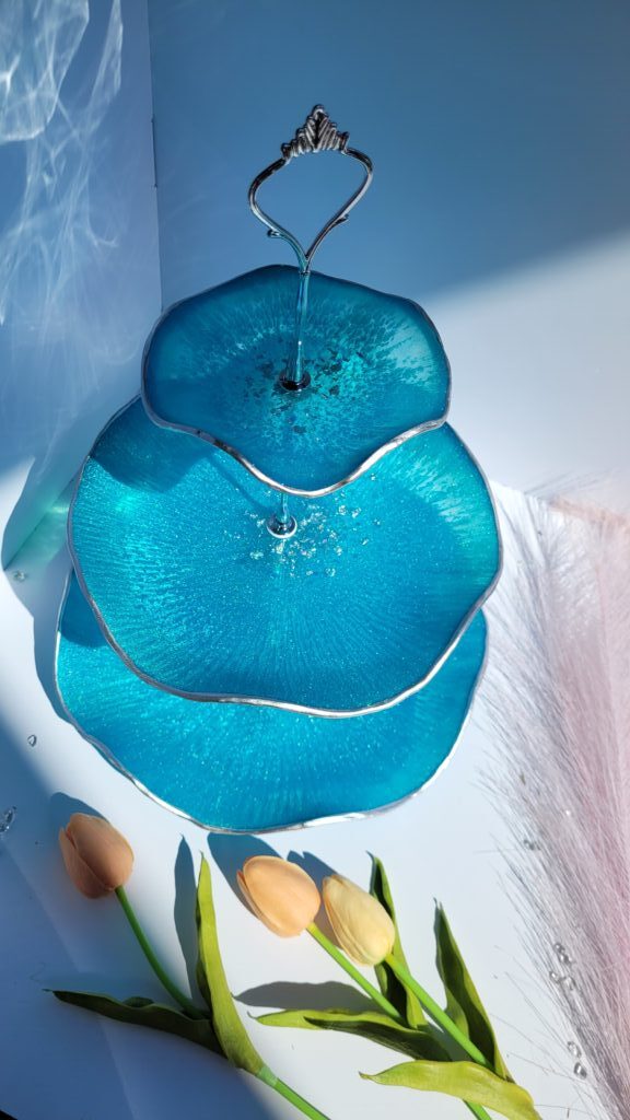 Конфетница трехярусная Бирюзовая из смолы