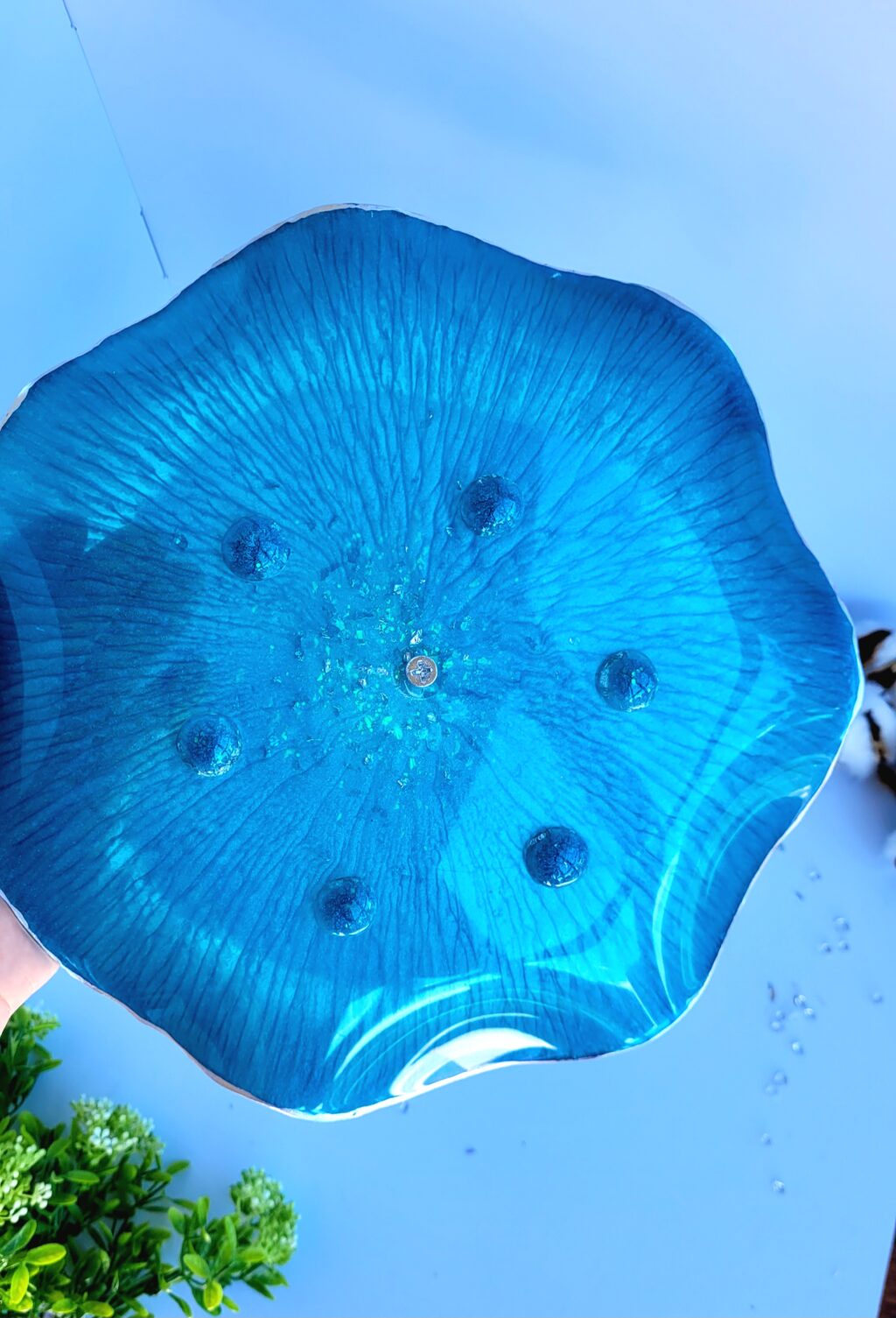 Конфетница трехярусная Бирюзовая из смолы