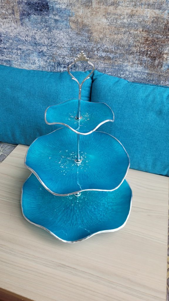 Конфетница трехярусная Бирюзовая из смолы