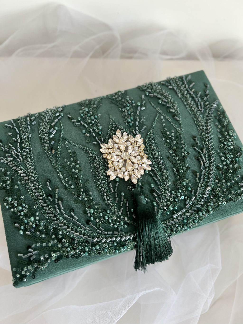 Шкатулка для украшений, изумруд, с бисером, пайетками и кристаллами