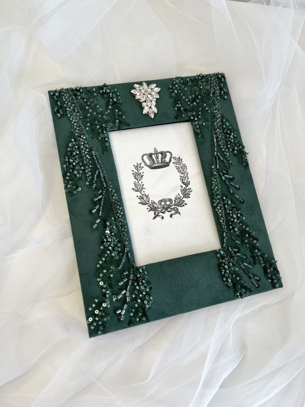 Фоторамка, изумруд, с бисером, пайетками и кристаллами