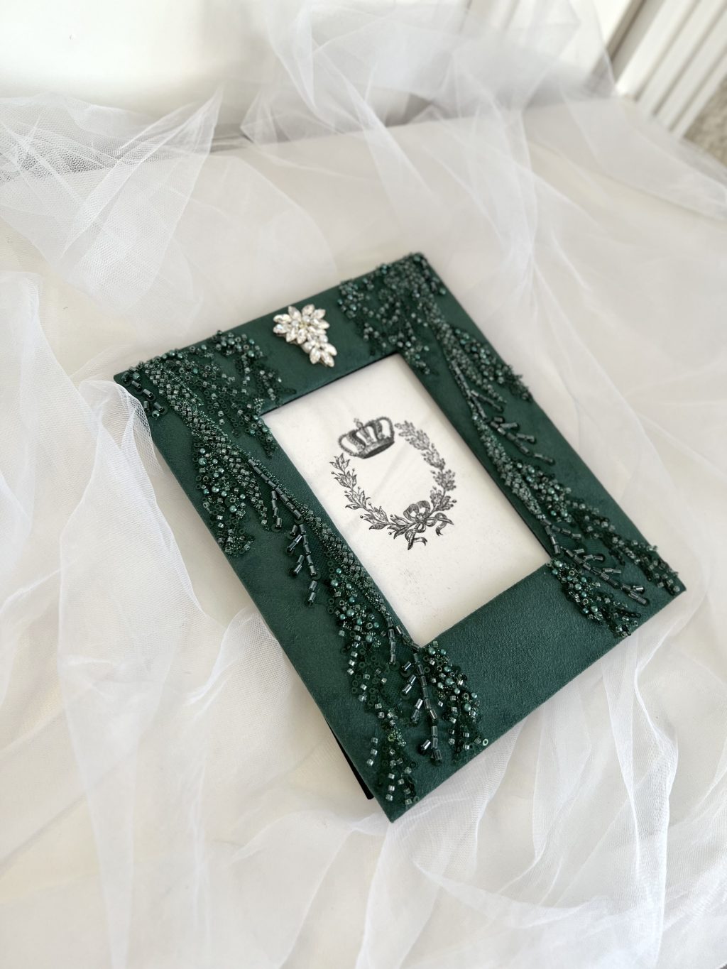 Фоторамка, изумруд, с бисером, пайетками и кристаллами