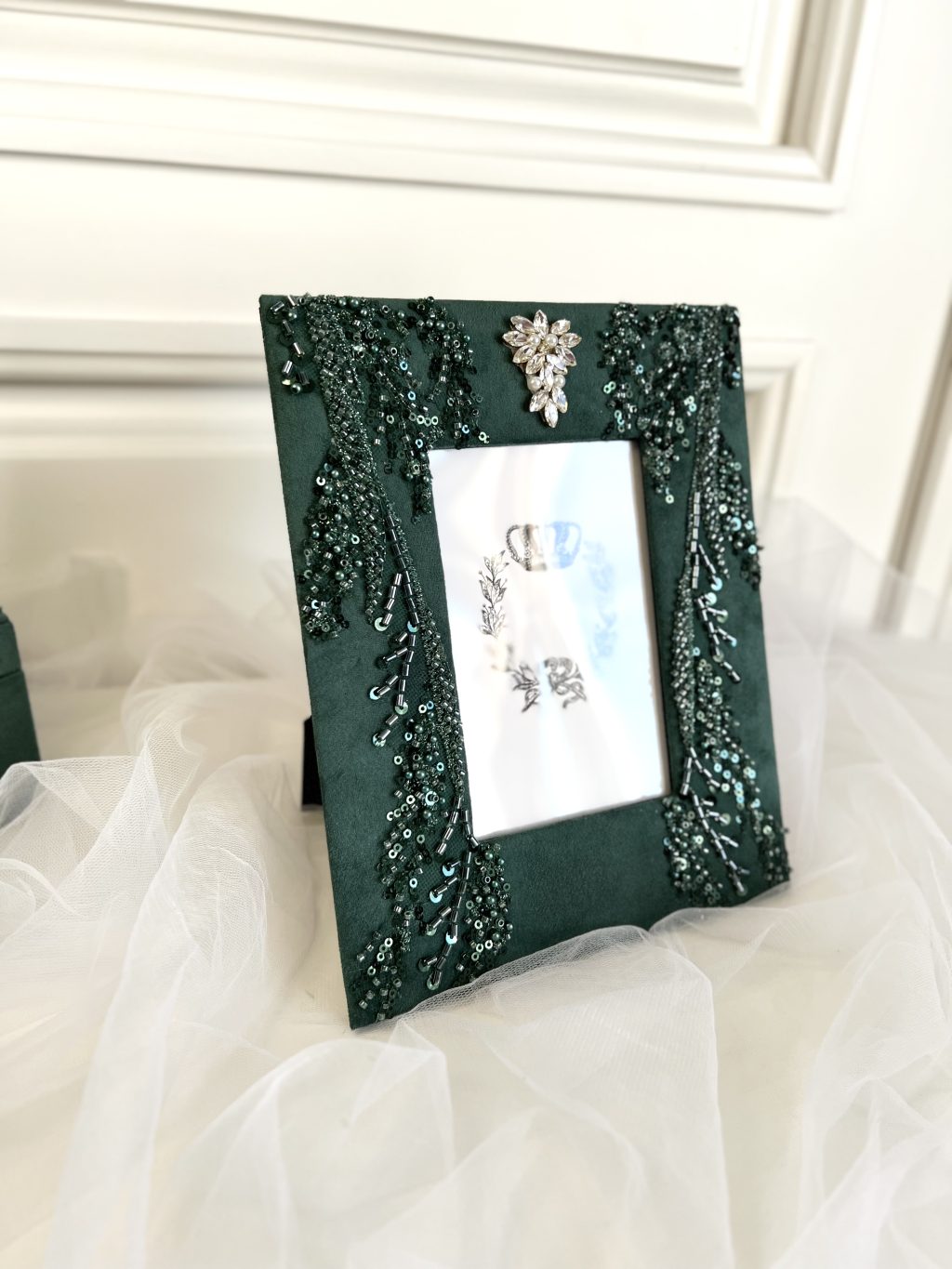 Фоторамка, изумруд, с бисером, пайетками и кристаллами
