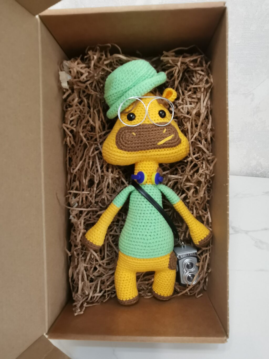 Вязаный Жираф-турист, игрушка, декор