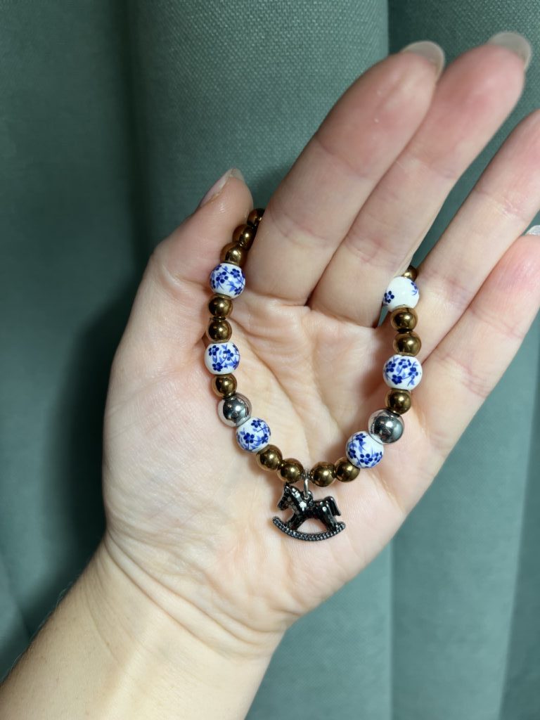 Браслет «Гематит и гжель»