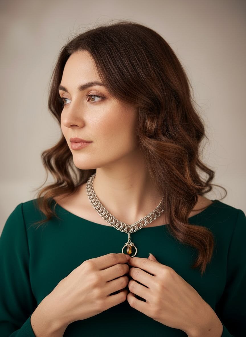 ПРИНЦЕССА АМБЕРА. кольчужный чокер со съемной подвеской