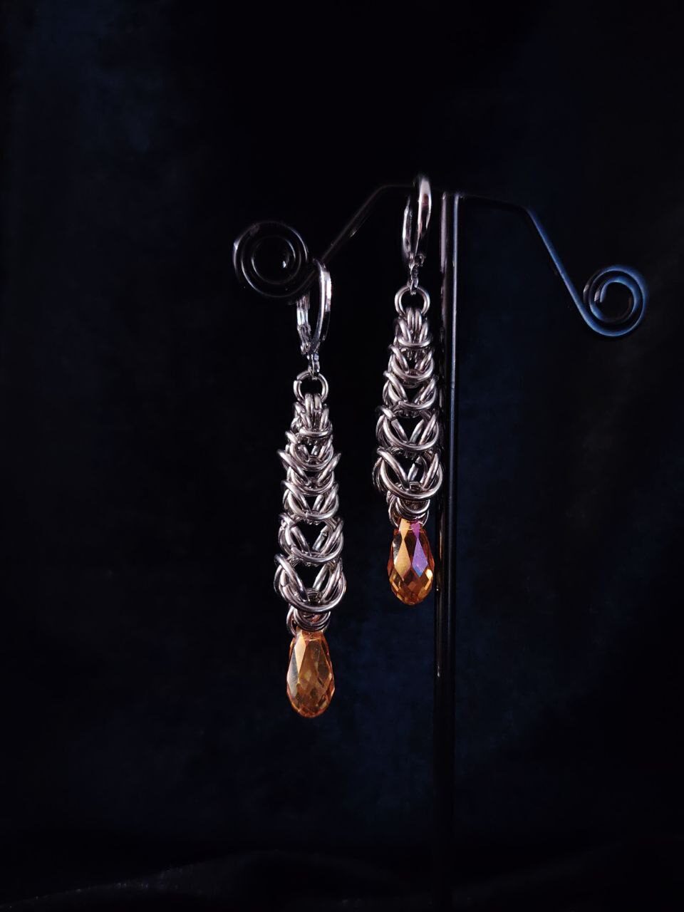 ПРИНЦЕССА АМБЕРА. кольчужные серьги с хрусталем