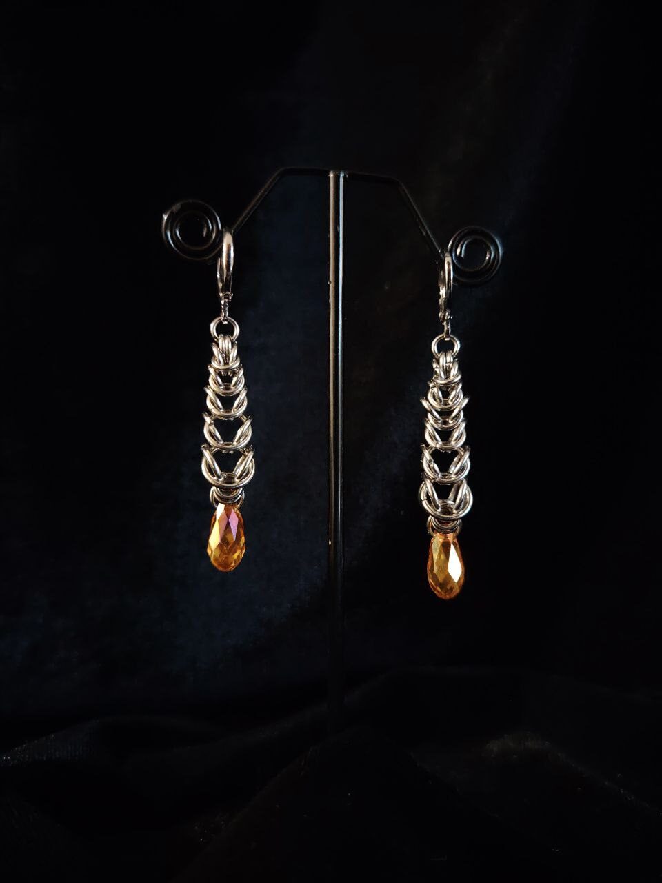 ПРИНЦЕССА АМБЕРА. кольчужные серьги с хрусталем