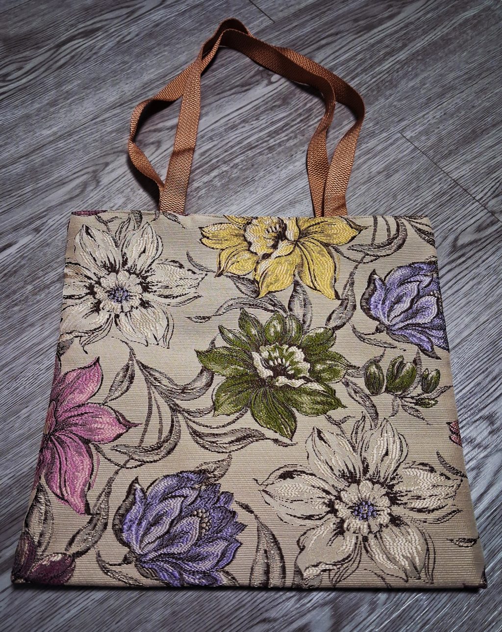 Сумка шоппер тканевая жаккардовая с цветами