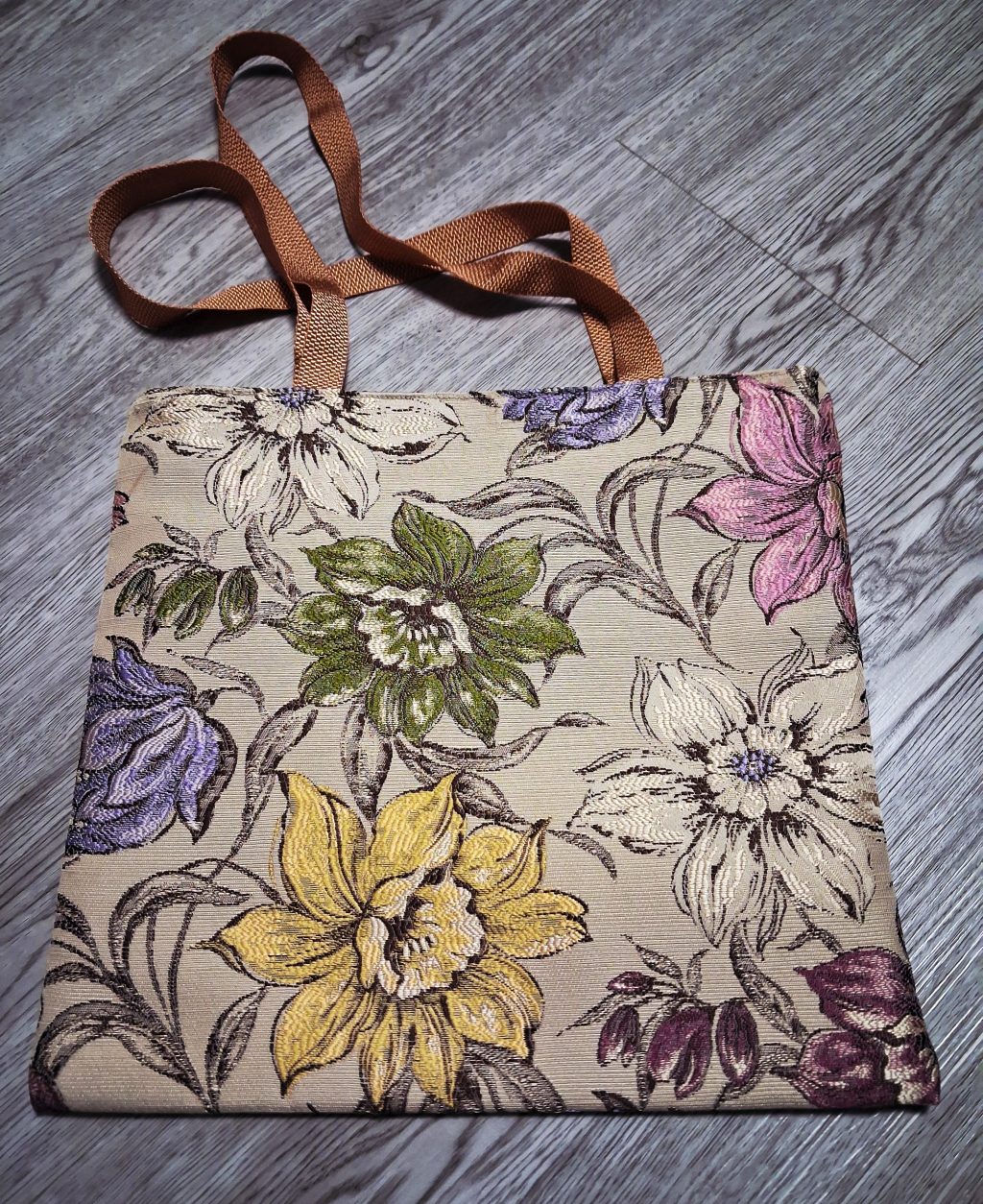 Сумка шоппер тканевая жаккардовая с цветами
