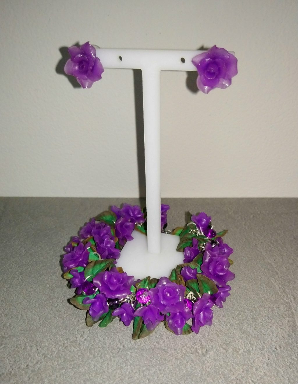 Комплект серьги и браслет цветы розы из полимерной глины