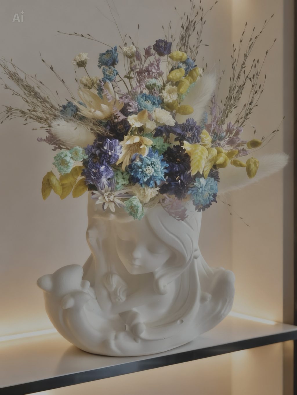 Девочка с цветами/ сухоцветы/ подарок на 8 марта