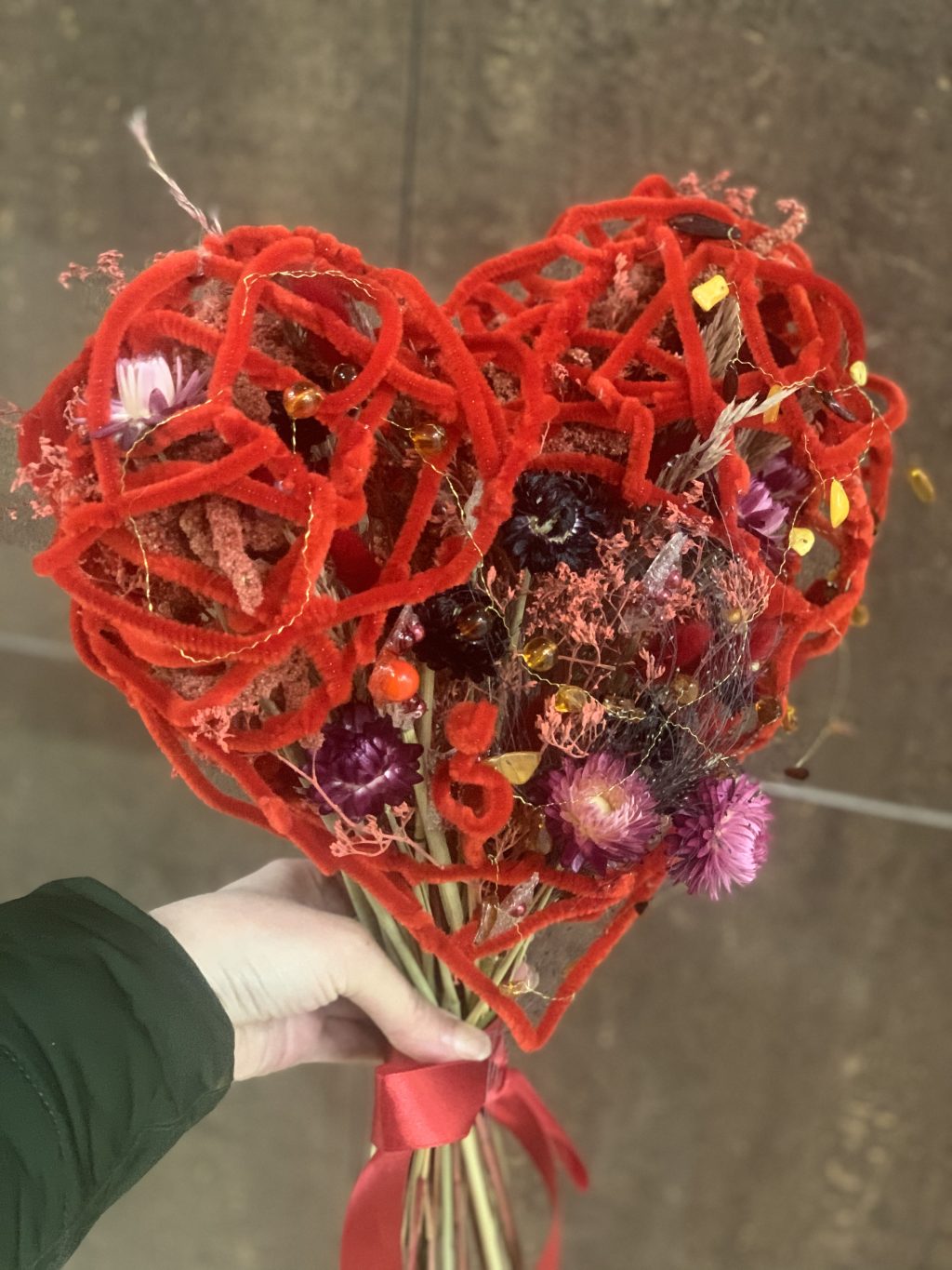Валентинка, букет из сухоцветов