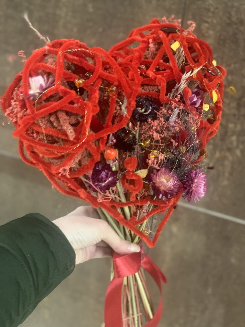 Валентинка, букет из сухоцветов