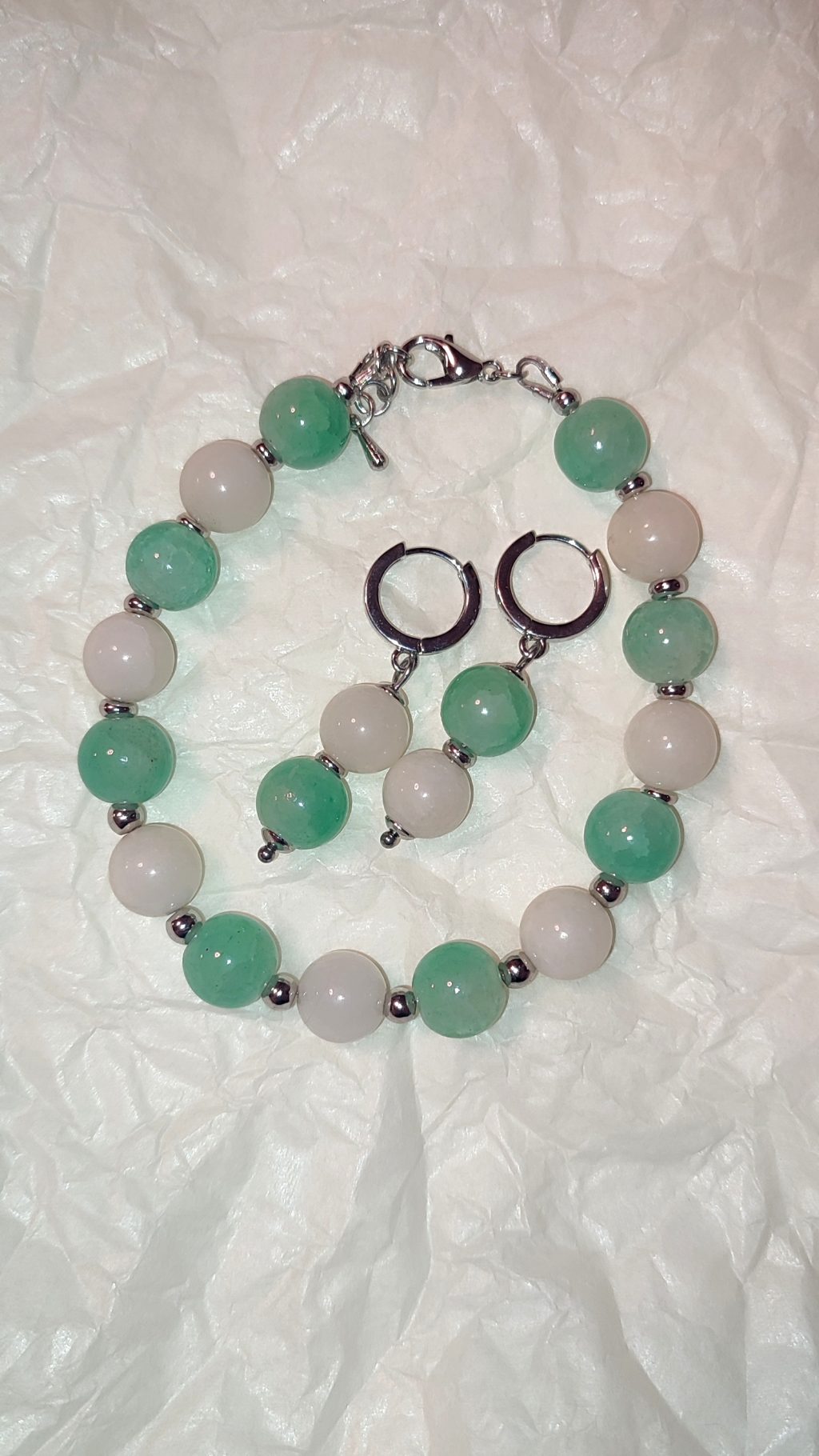 Комплект «Морская волна» с агатом и иск.нефритом