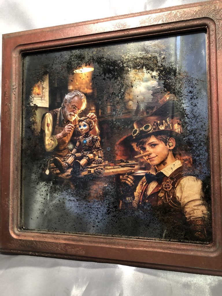 Коллекционная серия зеркальных картин по сказке «Золотой ключик» в стил Стимпанк. 5 зеркал