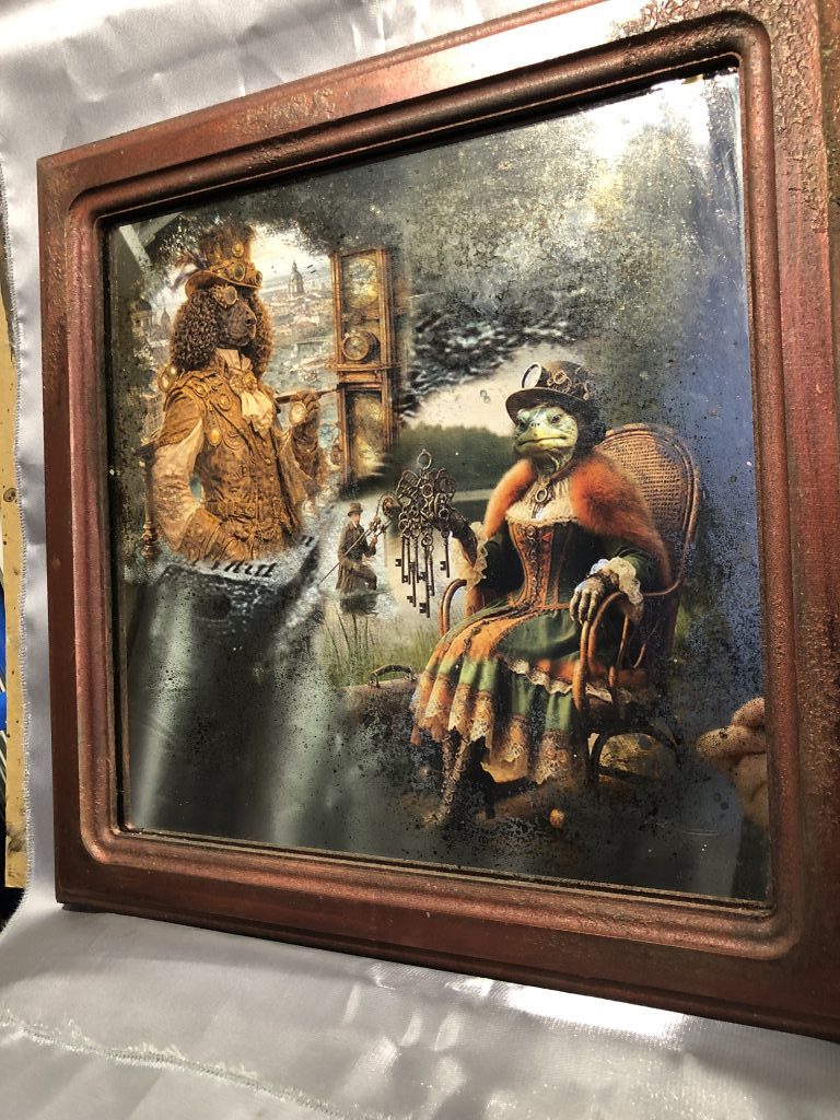 Коллекционная серия зеркальных картин по сказке «Золотой ключик» в стил Стимпанк. 5 зеркал