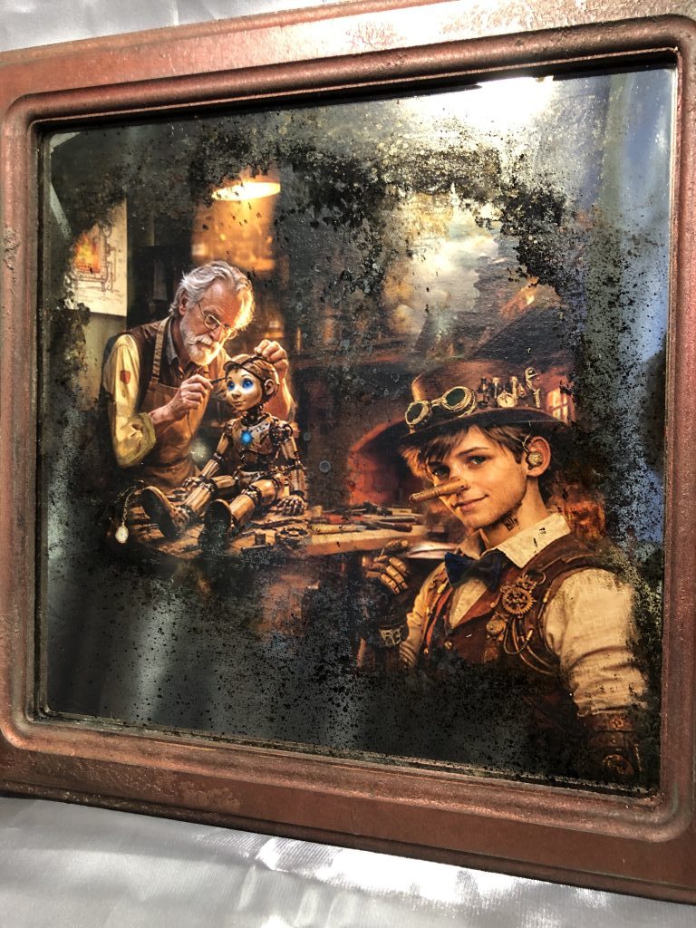 Коллекционная серия зеркальных картин по сказке «Золотой ключик» в стил Стимпанк. 5 зеркал