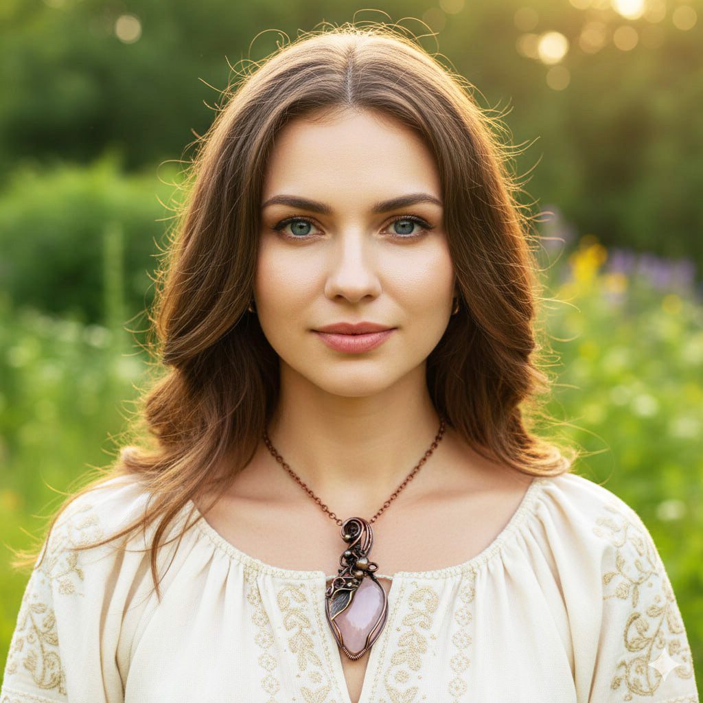 Авторский кулон ручной работы wirw wrap с розовым кварцем