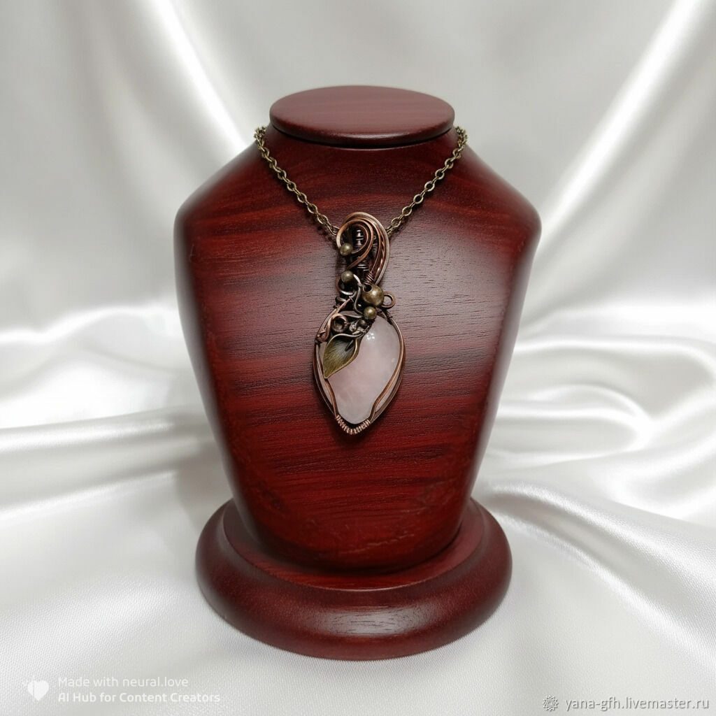 Авторский кулон ручной работы wirw wrap с розовым кварцем