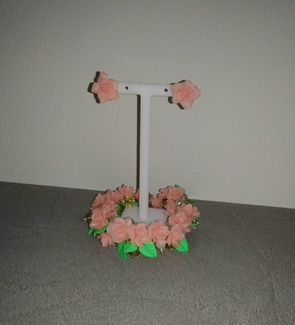 Комплект серьги и браслет цветы розы из полимерной глины