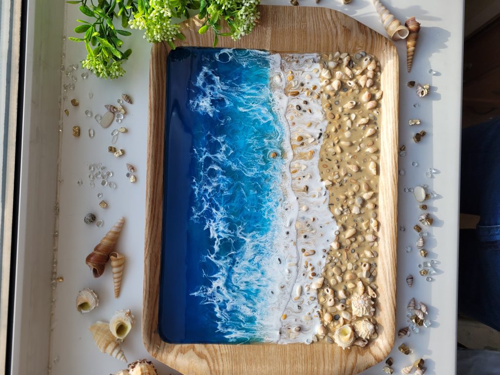 Поднос «Синее море» бамбук