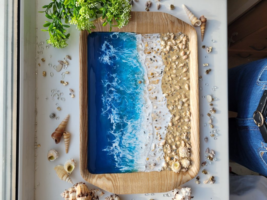 Поднос «Синее море» бамбук