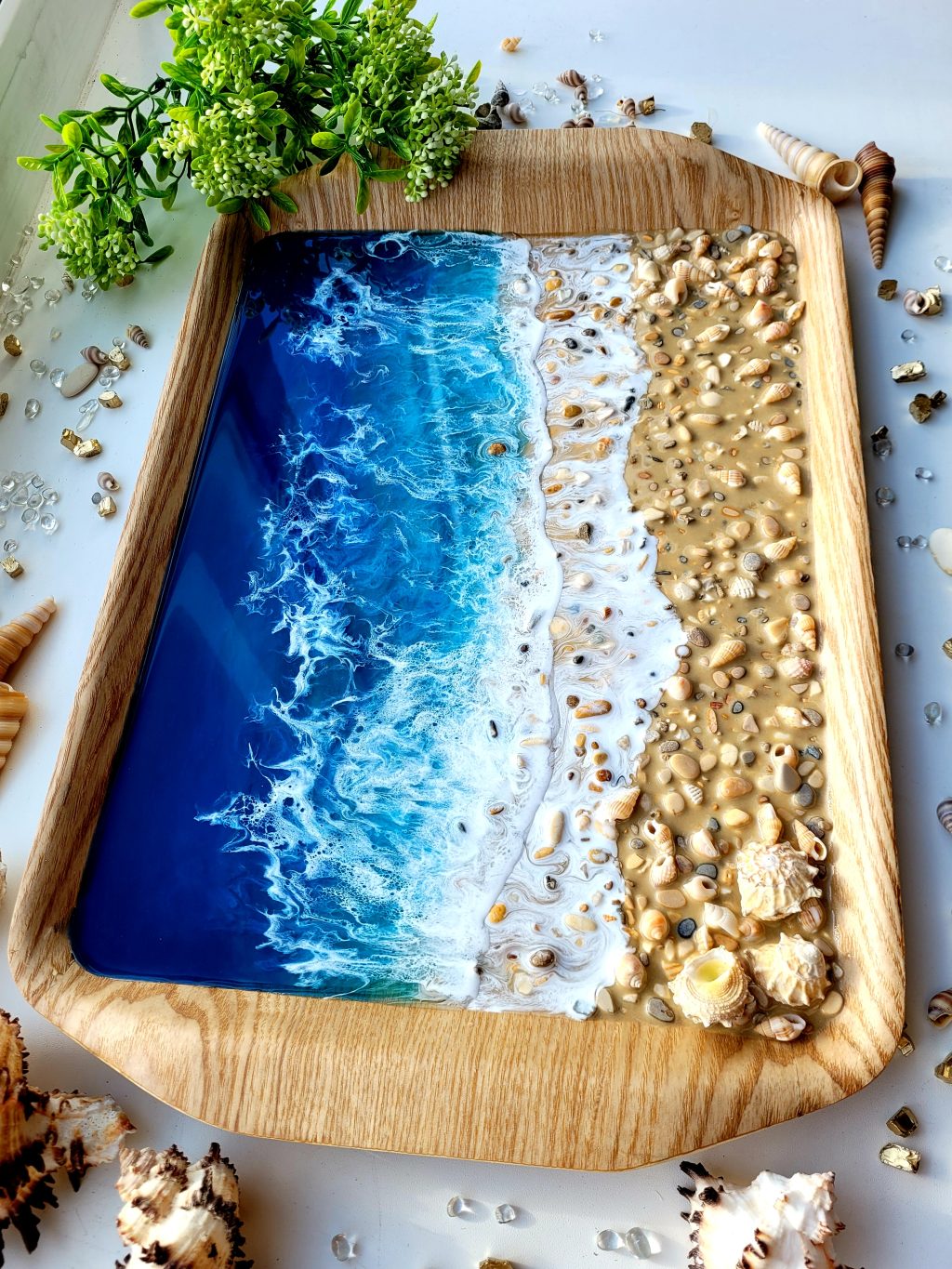 Поднос «Синее море» бамбук