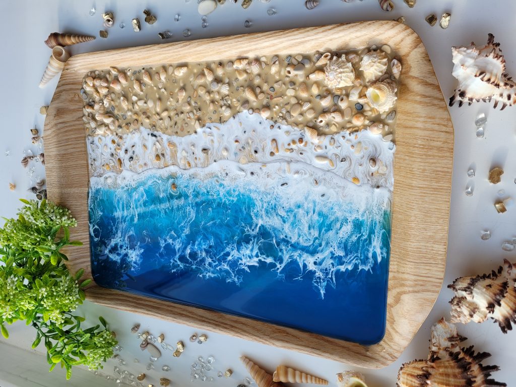 Поднос «Синее море» бамбук