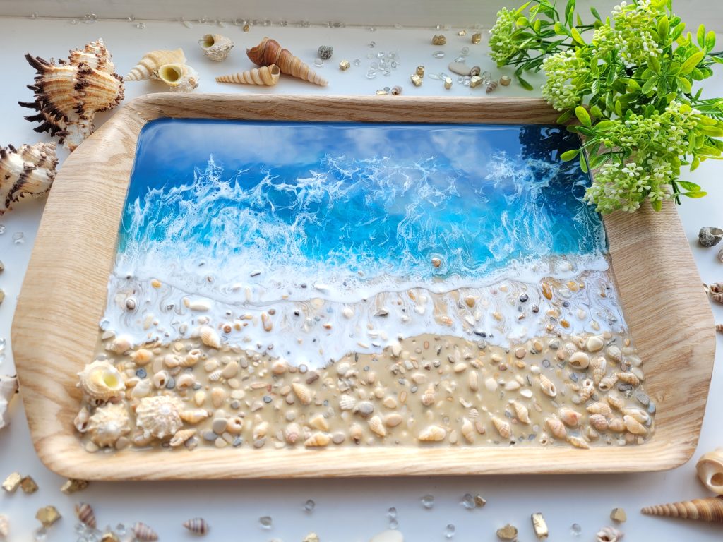 Поднос «Синее море» бамбук