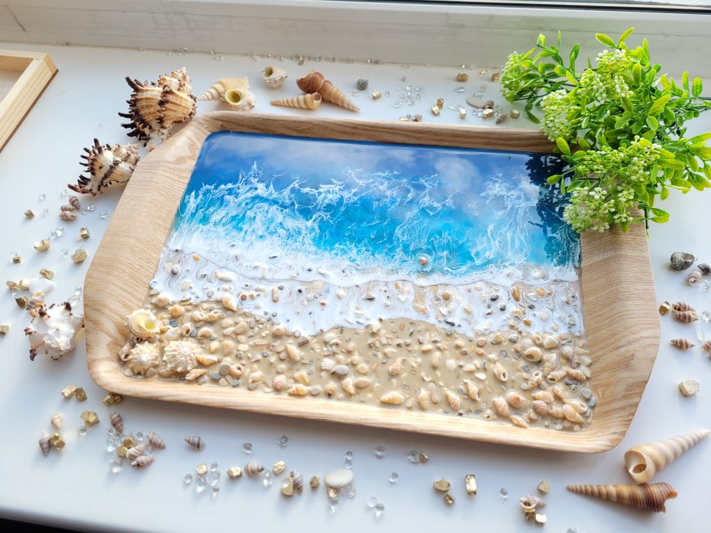 Поднос «Синее море» бамбук