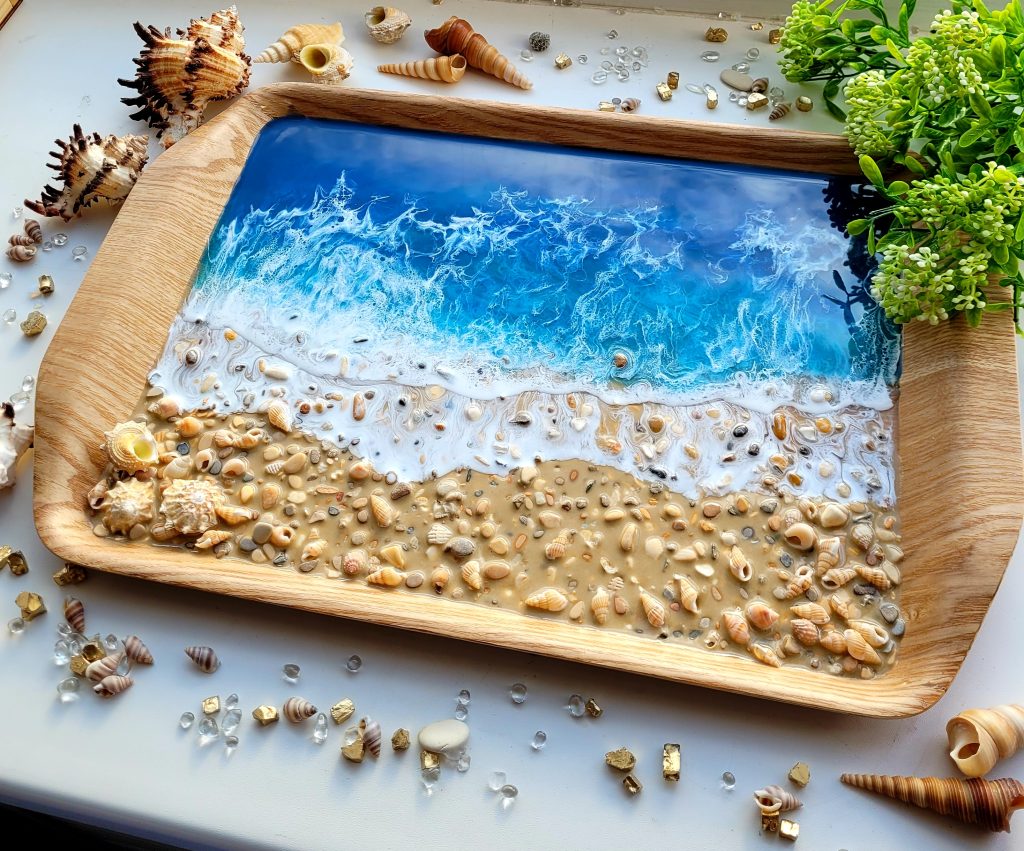 Поднос «Синее море» бамбук