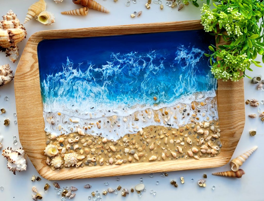 Поднос «Синее море» бамбук