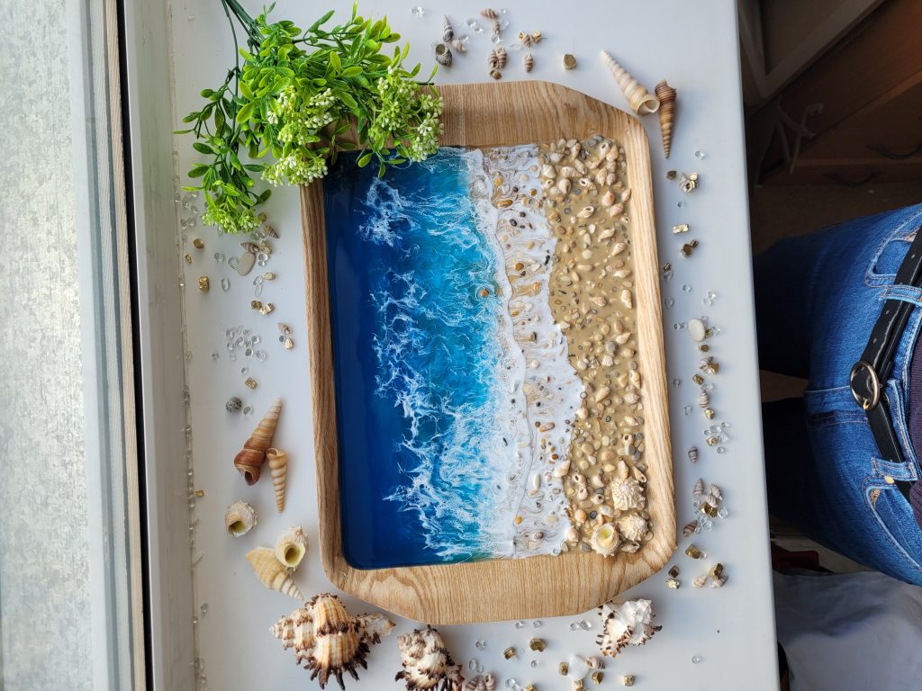 Поднос «Синее море» бамбук