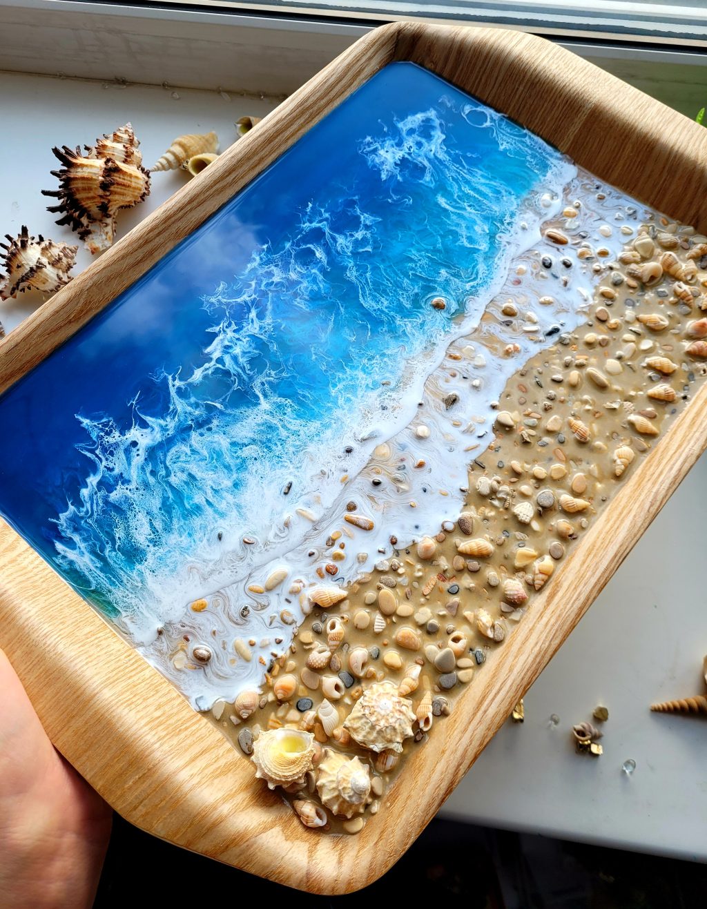 Поднос «Синее море» бамбук