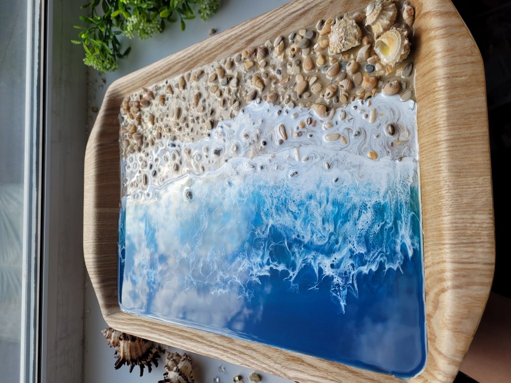 Поднос «Синее море» бамбук