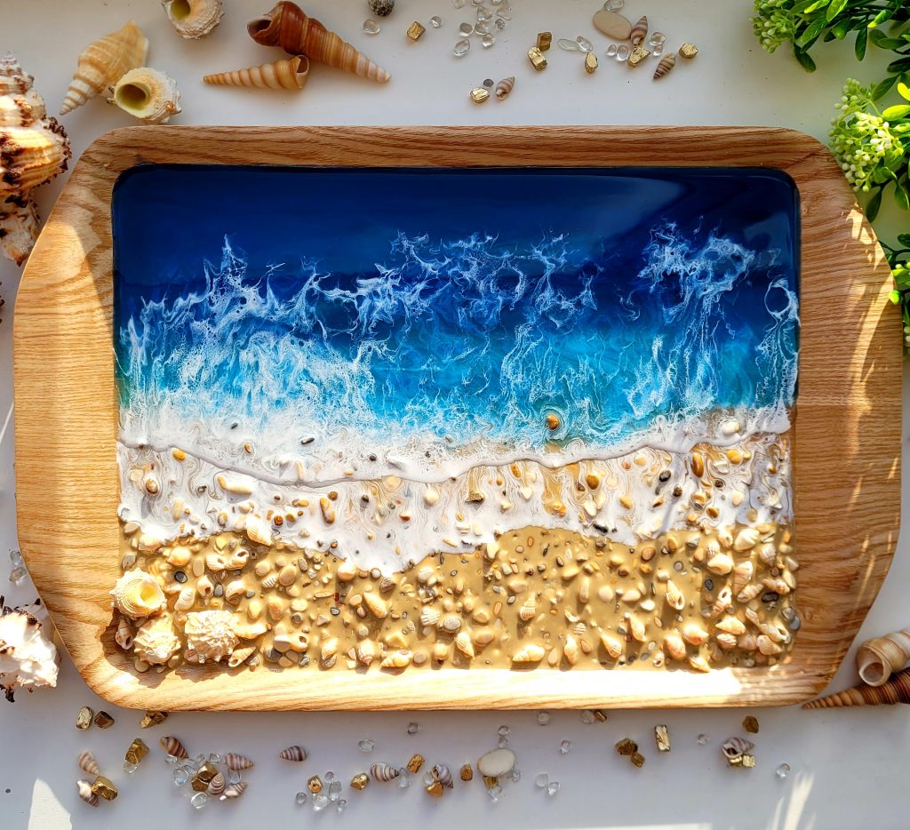 Поднос «Синее море» бамбук