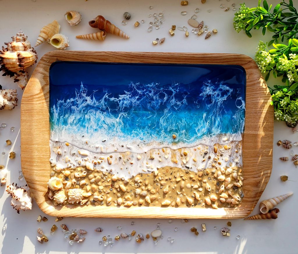 Поднос «Синее море» бамбук