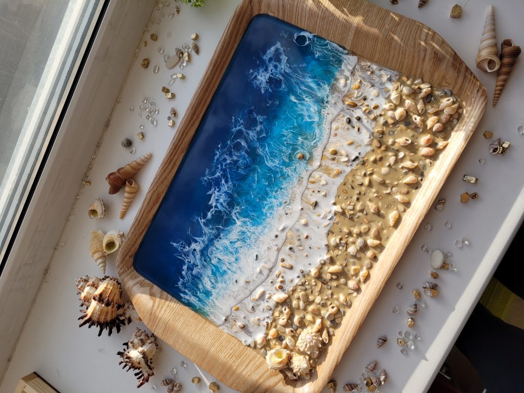 Поднос «Синее море» бамбук