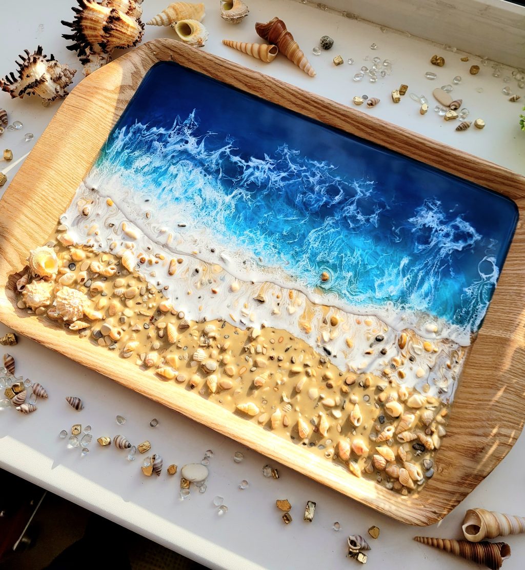 Поднос «Синее море» бамбук