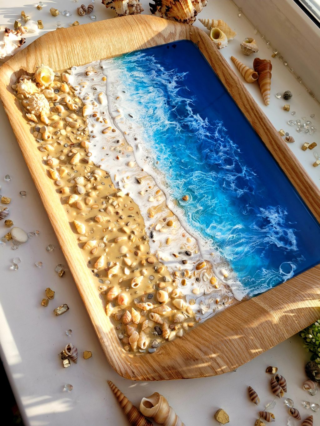 Поднос «Синее море» бамбук