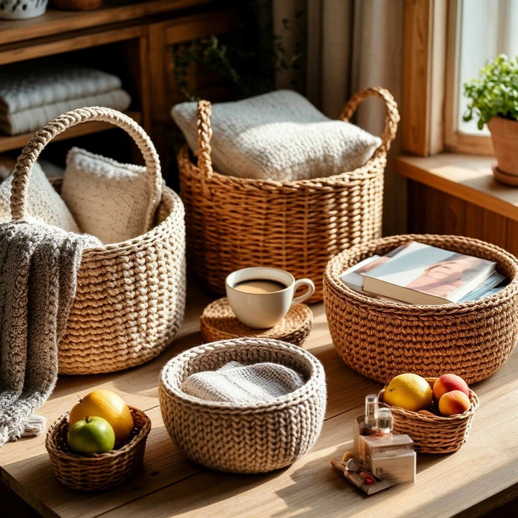 Что хранить в вязаных корзинах: 50+ идей для каждой комнаты