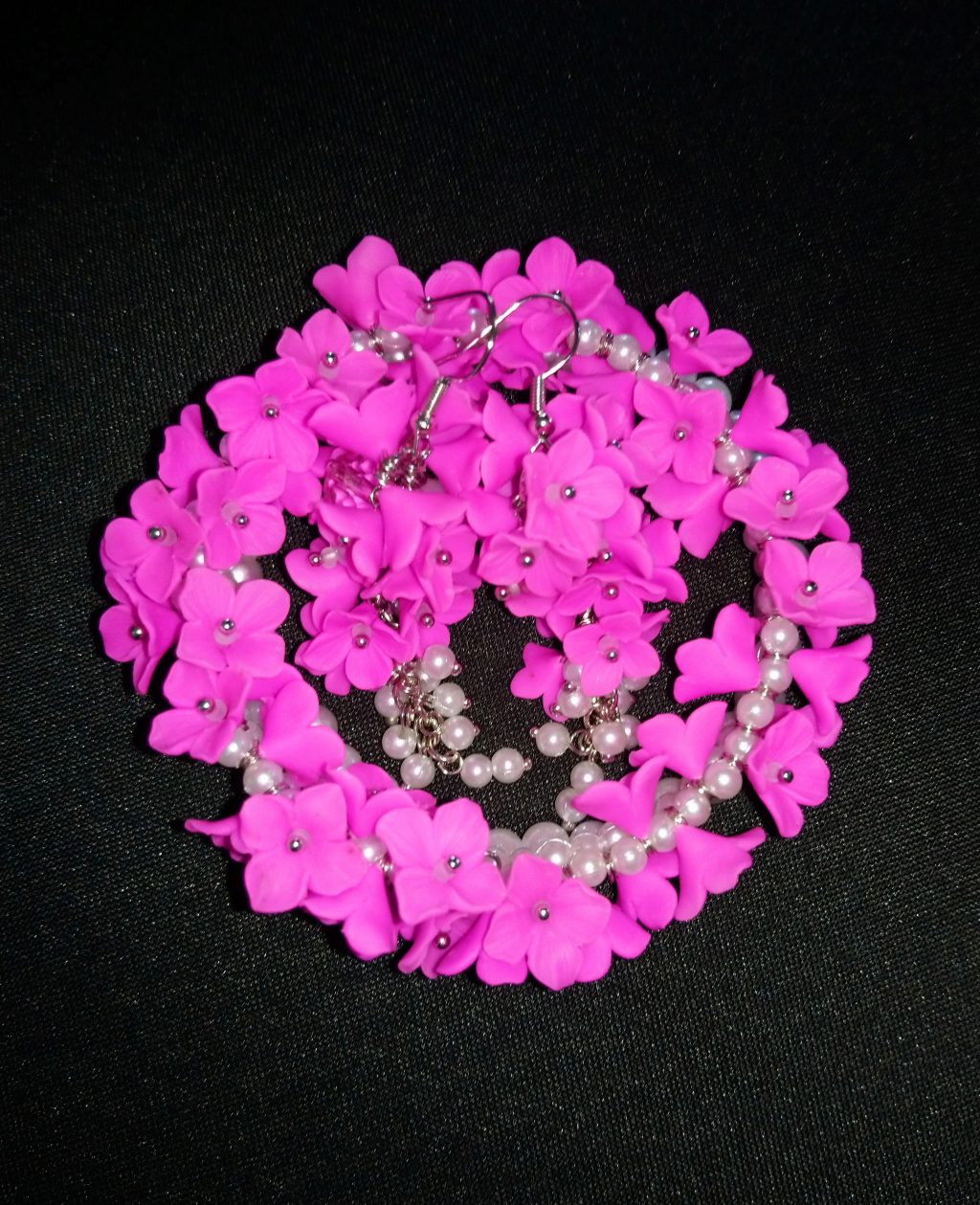 Комплект серьги и браслет цветы розы из полимерной глины